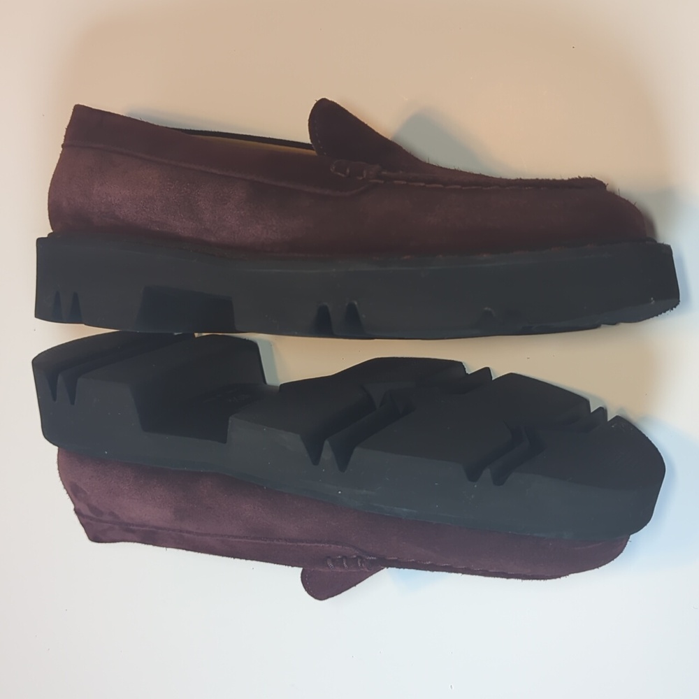 Aquatalia Suede Loafers Burgundy With Black Sole Size 9.5 - Picture 7 of 9